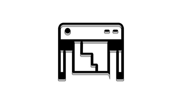 Black Plotter icon isolated on white background. Large format multifunction printer. Polygraphy, printshop service. 4K Video motion graphic animation