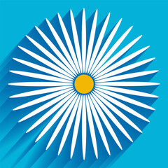 Single Daisy flower with shade on blue background.  Sunny day Poster, banner, print. Vector illustration.