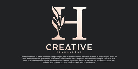 Initial letter H with Beautiful floral alphabet monoline logo design Premium Vektor