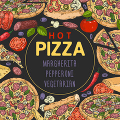 Hot pizza vintage colorful flyer