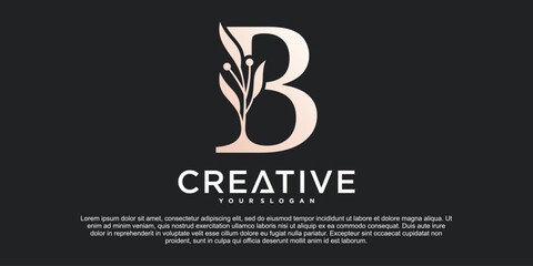 Initial letter B with Beautiful floral alphabet monoline logo design Premium Vektor
