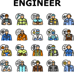 engineer technology work man icons set vector