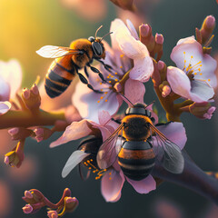 bees collecting pollen from a flower generative ai
