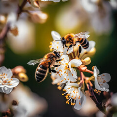 bees collecting pollen from a flower generative ai