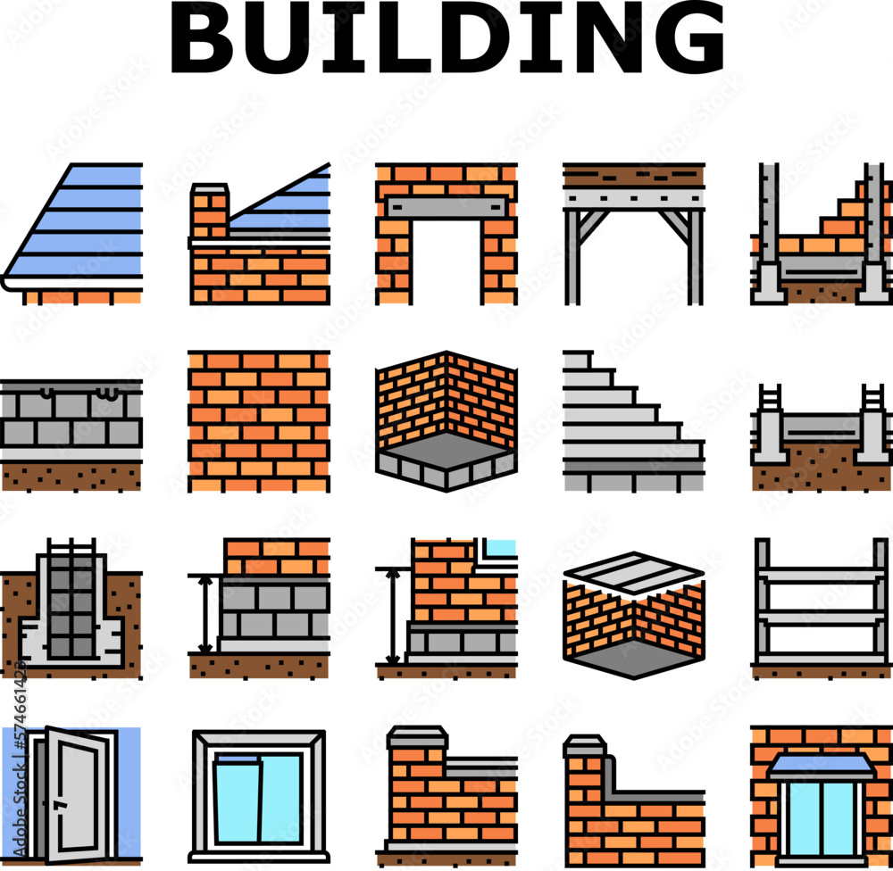 Poster building house structure icons set vector