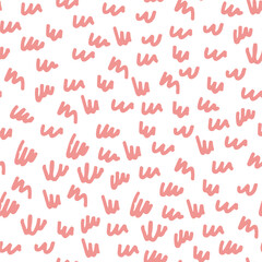 Abstract seamless pattern with squiggles. Simple background with pink scribbles. Vector hand-drawn illustration. Perfect for decorations, wallpaper, wrapping paper, fabric.