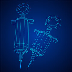 Medical syringe for injection. Wireframe vector illustration.