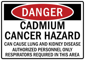 Cadmium hazard sign and labels cancer hazard