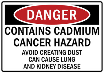 Cadmium hazard sign and labels contain cadmium cancer hazard