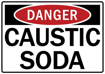 Caustic hazard sign and labels caustic soda