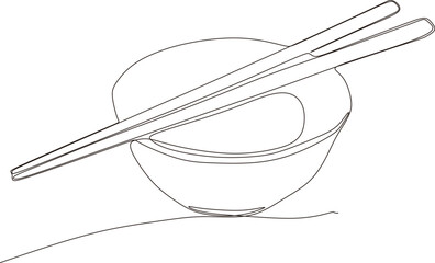 Hand holding chopsticks. Asian traditional cutlery. One continuous line drawing. Line Art isolated white background.vector illustration