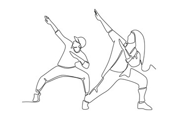 Single one line drawing dancing class. Class in action concept. Continuous line draw design graphic vector illustration.