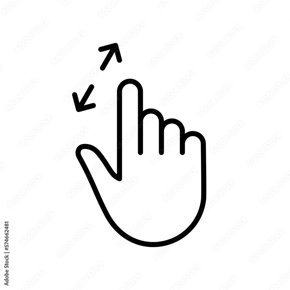 Aufkleber zoom gesture, hand finger swipe up and down line icon. enlarge screen, rotate on screen linear picto
