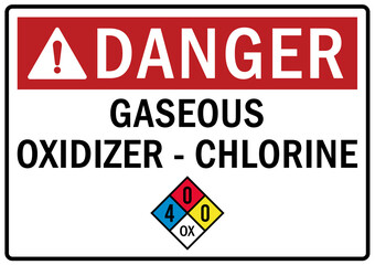 Chlorine gas hazard sign and labels gas oxidizer chlorine