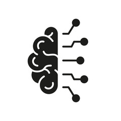 Human Brain and Network Technology Glyph Pictogram. AI, Innovation Neuroscience Concept Icon. Artificial Intelligence Silhouette Icon. Isolated Vector Illustration