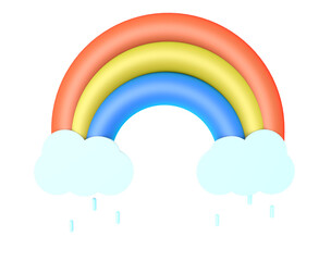 Clouds with rain and a rainbow on a transparent background, in PNG format. Weather icon. 3D render.