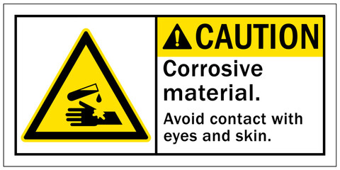 Corrosive material hazard sign and labels  avoid contact with eye and skin