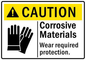 Corrosive material hazard sign and labels wear required protection