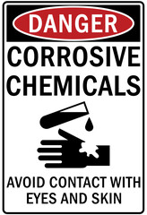 Corrosive material chemical hazard sign and labels  avoid contact with eye and skin