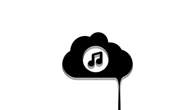 Black Music streaming service icon isolated on white background. Sound cloud computing, online media streaming, song, audio wave. 4K Video motion graphic animation