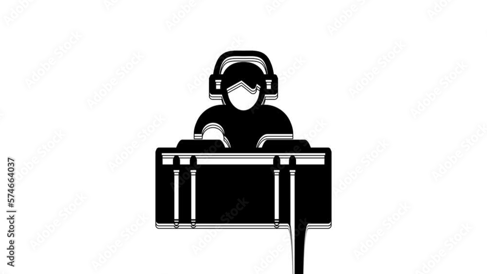 Canvas Prints black dj wearing headphones in front of record decks icon isolated on white background. dj playing m