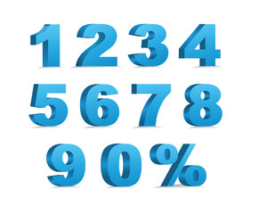 Blue 3d numbers. Symbol set. Vector illustration
