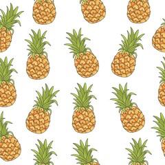 Seamless pineapple pattern. Color vector illustrations on a white background