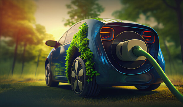 illustration of renewable energy. electric car