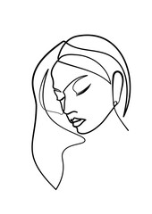  Continuous line, drawing of set faces and hairstyles, fashion concept, woman's beauty, minimalist, vector illustration, pretty sexy. Take care of yourself.