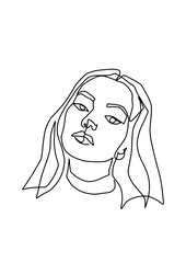  Continuous line, drawing of set faces and hairstyles, fashion concept, woman's beauty, minimalist, vector illustration, pretty sexy. Take care of yourself.