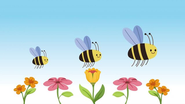 animated bees on flowers