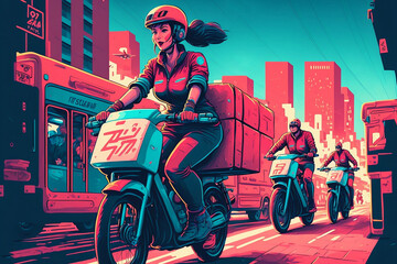 Fototapeta na wymiar Next-Gen Delivery Services: A Look at Generative AI-Driven Cyclists
