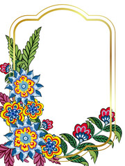 Naklejka premium Asian Batik Dazzling Folk art elements isolated transparent colorful floral design Retro blossom and foliage ornament perfect for wallpaper, fabric fashion, greeting 