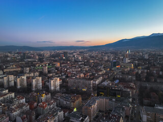 Eastern area of Sofia city and Vitosha mountain at dusk