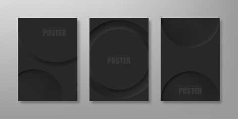 Neumorphic minimalistic dark posters in modern style. Futuristic neumorphism design cover background. Vector illustration