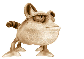 chameleon cartoon have a dubious face in a white background side view