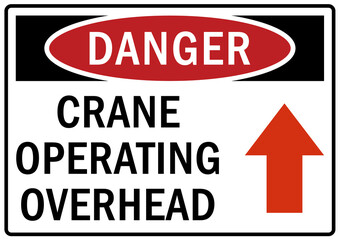 Overhead crane hazard sign and labels crane operating overhead