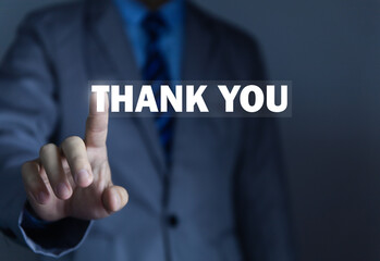 thank you message displayed on a virtual screen.	
