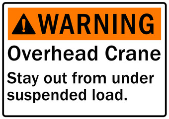 Overhead crane hazard sign and labels stay out from under suspended loads