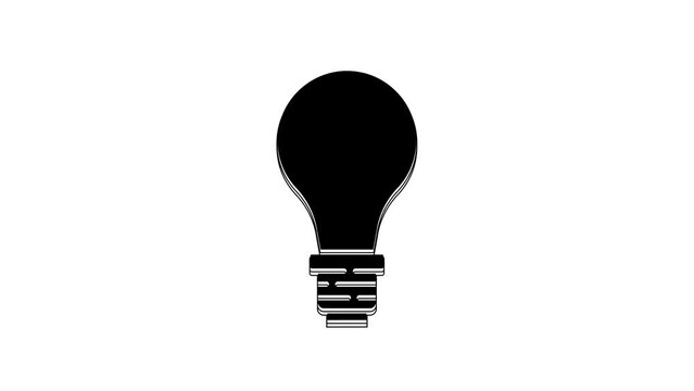 Black Light bulb with concept of idea icon isolated on white background. Energy and idea symbol. Inspiration concept. 4K Video motion graphic animation