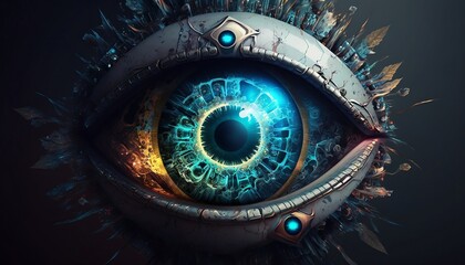 gros plan d'un oeil bleu , généré par IA