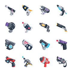 Collection of Flat Style Gaming Weapon Icons 

