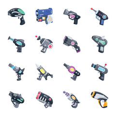 Pack of Detailed Flat Game Guns Icons 

