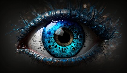 Fototapeta premium gros plan d'un oeil bleu, généré par IA