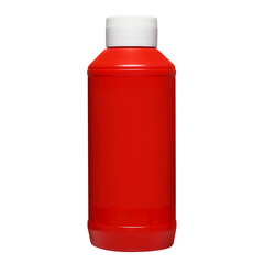 Red plastic ketchup bottle cut out