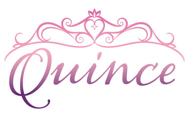 Quince text and elegant tiara with a pink purple gradient
