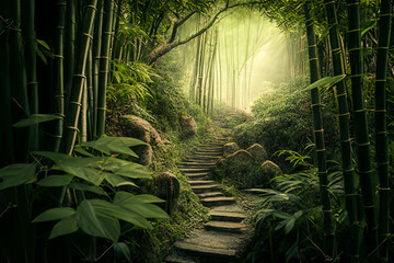 Fototapeta na wymiar Asian bamboo forest, Generative AI