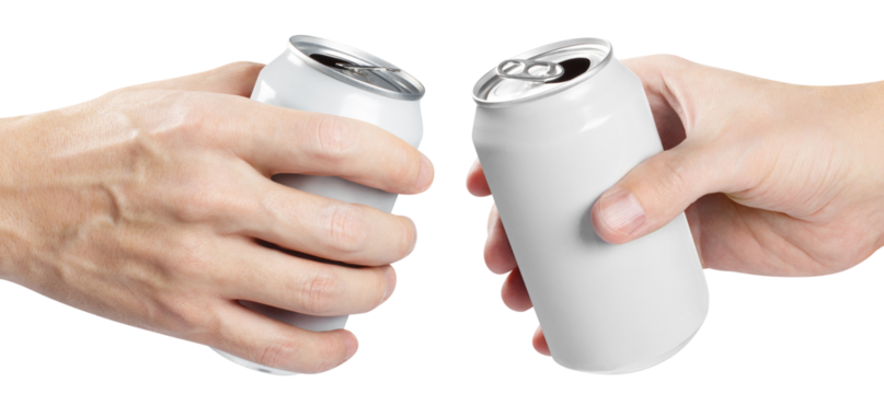 Hands with aluminum beer cans cut out
