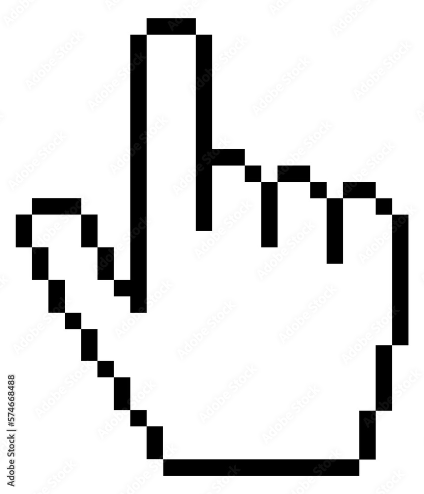 Poster pixel hand cursor. retro press pointer symbol