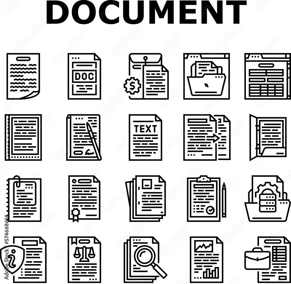 Poster document paper file business page icons set vector